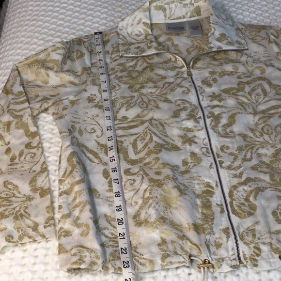 Chico's Gold Ivory Full Zip Jacket Size 1/M - Picture 8 of 9